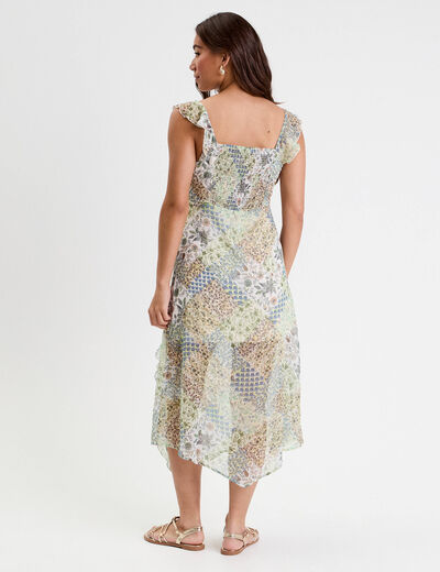 Robe longue évasée volants blanc femme