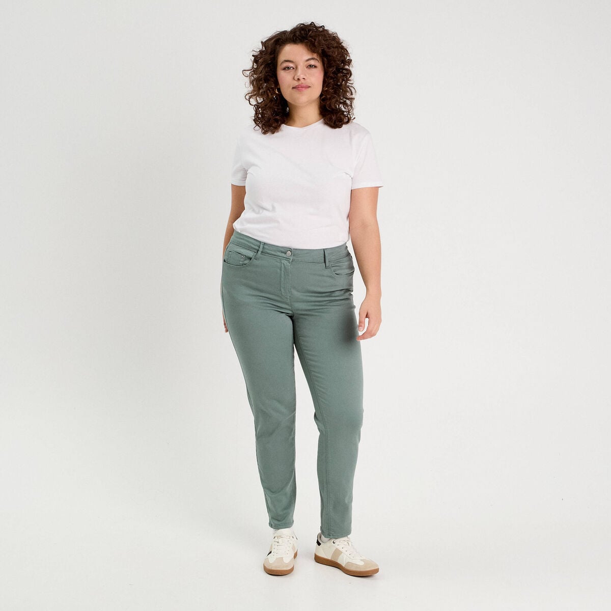 Jeans slim 5 poches vert fonc&eacute; femme