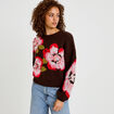 Pull ample col rond manches longues marron fonc&eacute; femme