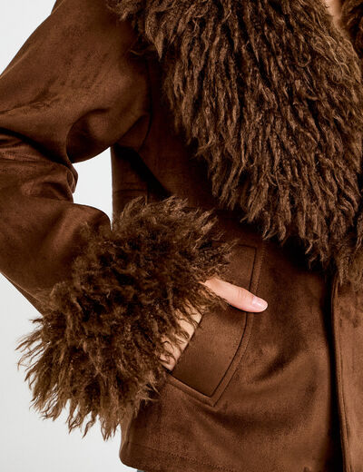 Manteau droit manches longues marron femme