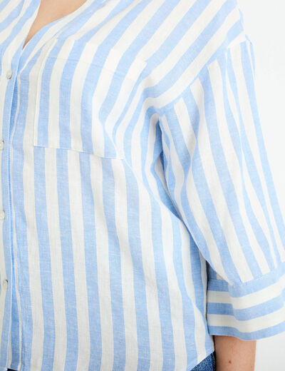 Blouse col V manches 3/4 bleu pastel femme