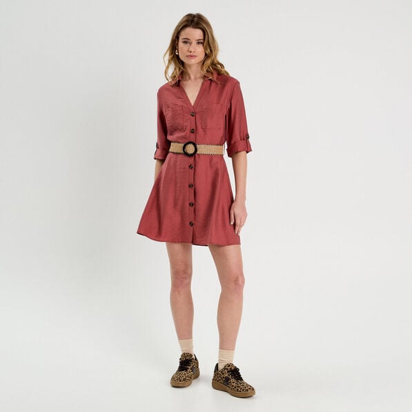 robe chemise trapeze ceinturee vieux rose femme Robe chemise trapèze ceinturée vieux rose femme