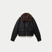 Veste droite similicuir col tailleur noir femme