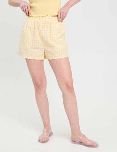 Short droit taille élastiquée jaune femme