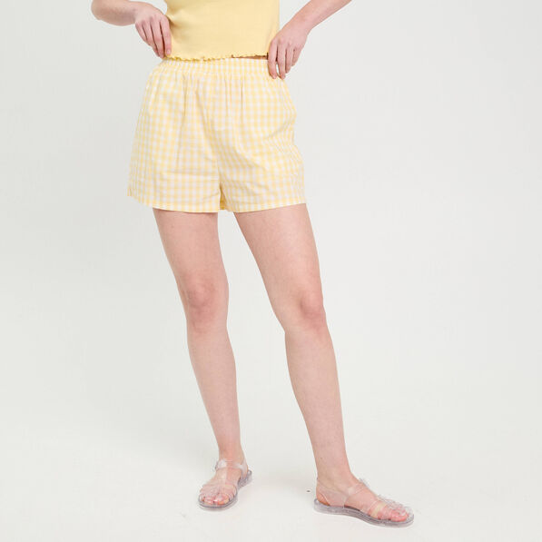 short droit taille elastiquee jaune femme Short droit taille élastiquée jaune femme