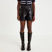 Short large taille haute en similicuir noir femme