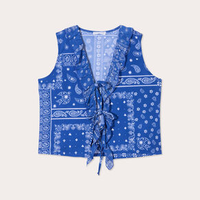 Blouse nouée sans manches bleu femme