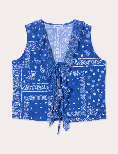 Blouse nouée sans manches bleu femme