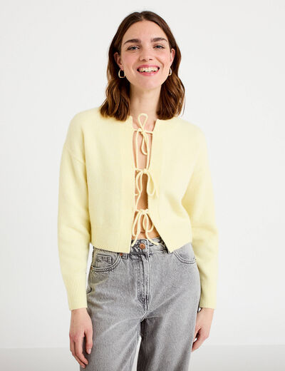 Gilet court nou&eacute; jaune clair femme