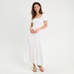Robe longue évasée smockée blanc femme