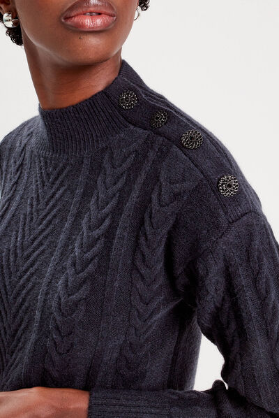 Robe pull moulante torsades bleu marine femme