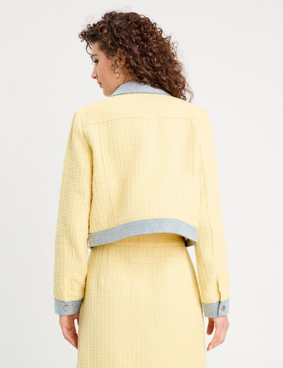 Veste droite tweed jaune clair femme