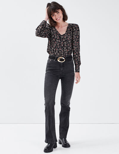 Jeans bootcut taille haute denim noir femme
