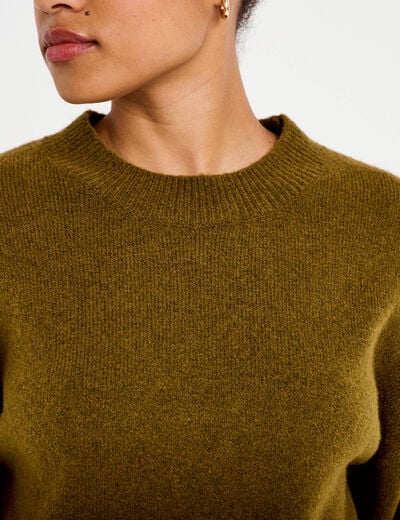 Pull col rond vert olive femme