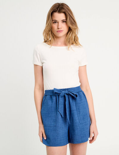 Combishort ceinturée bleu foncé femme