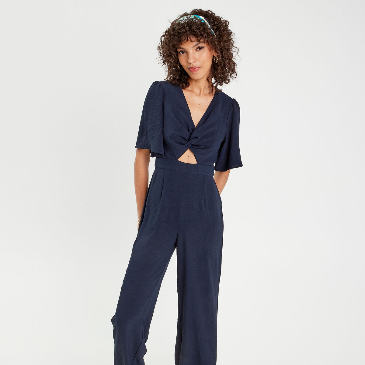 Combinaison pantalon nouée bleu marine femme