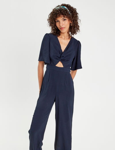 Combinaison pantalon nouée bleu marine femme
