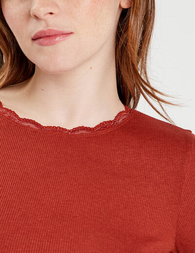 T-shirt cropped côtelé marron femme