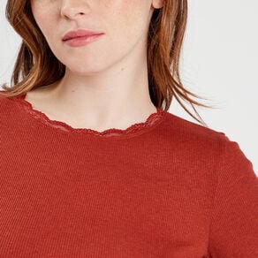 t shirt cropped cotele marron femme T-shirt cropped côtelé marron femme