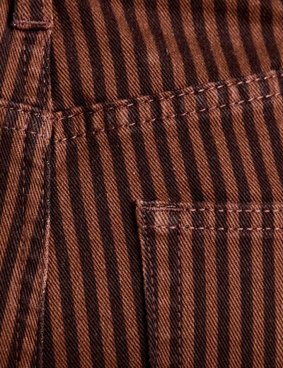 Jean wide leg ray&eacute; taille haute marron femme