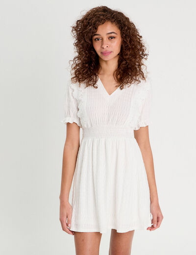 Robe évasée dentelle ecru femme