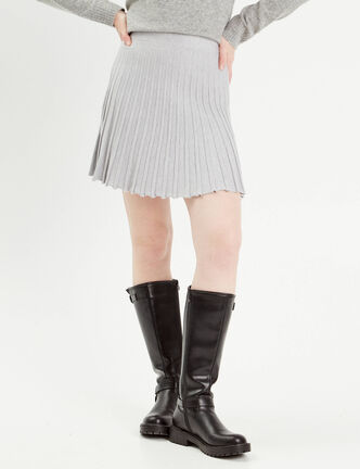 Jupe évasée plissée gris clair femme