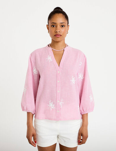 Blouse col tunisien rose femme