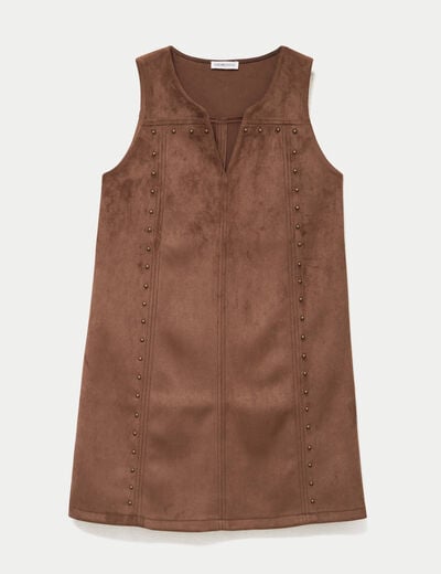 Robe droite courte sans manches col rond marron femme