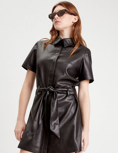 Robe moulante simili cuir noir femme