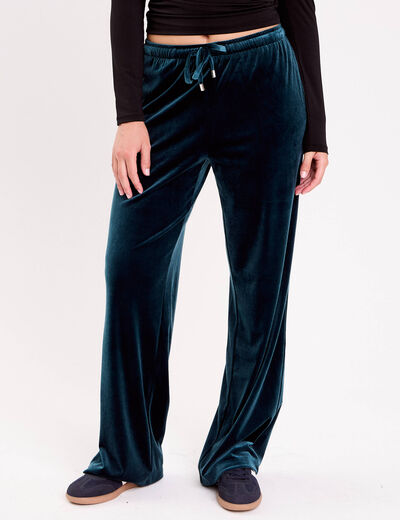 Pantalon large en velours bleu canard femme