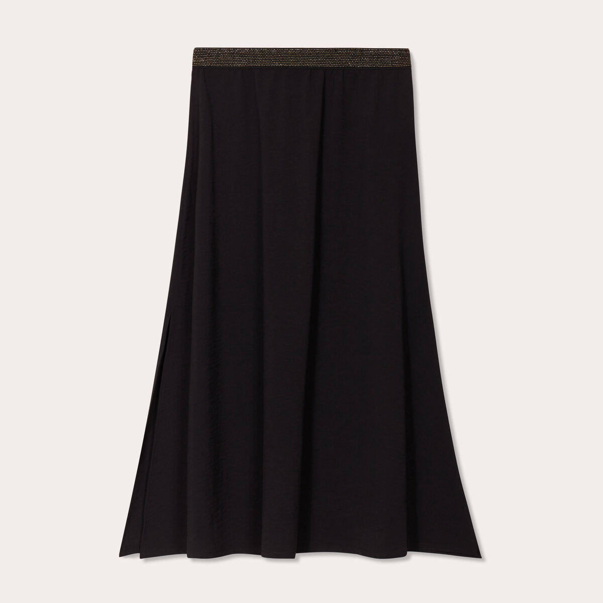 Jupe longue évasée fluide noir femme