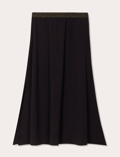 Jupe longue évasée fluide noir femme