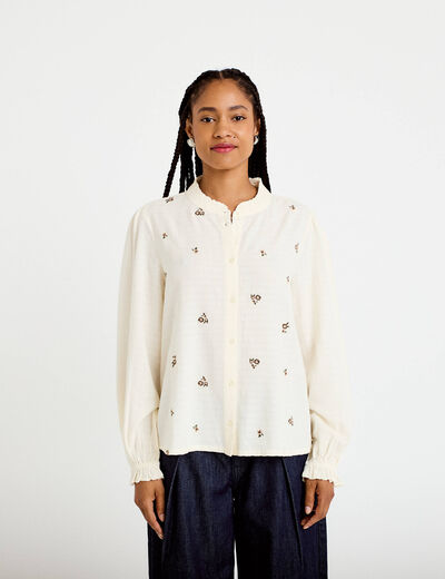 Blouse droite courte broderie ivoire femme