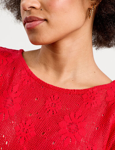 T-shirt ajouré effet crochet rouge femme