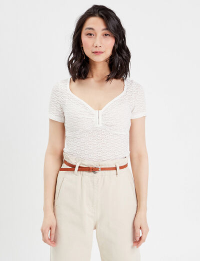 T-shirt manches courtes ecru femme