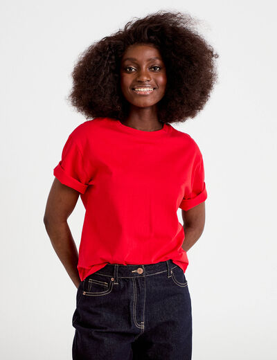 T-shirt col rond manches courtes rouge femme