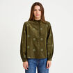 Chemise droite velours col montant vert kaki femme