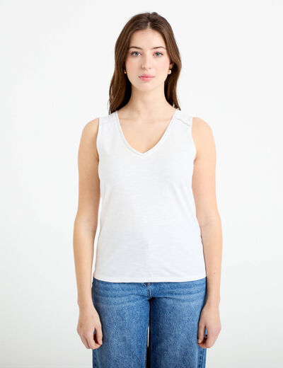 D&eacute;bardeur col v blanc femme