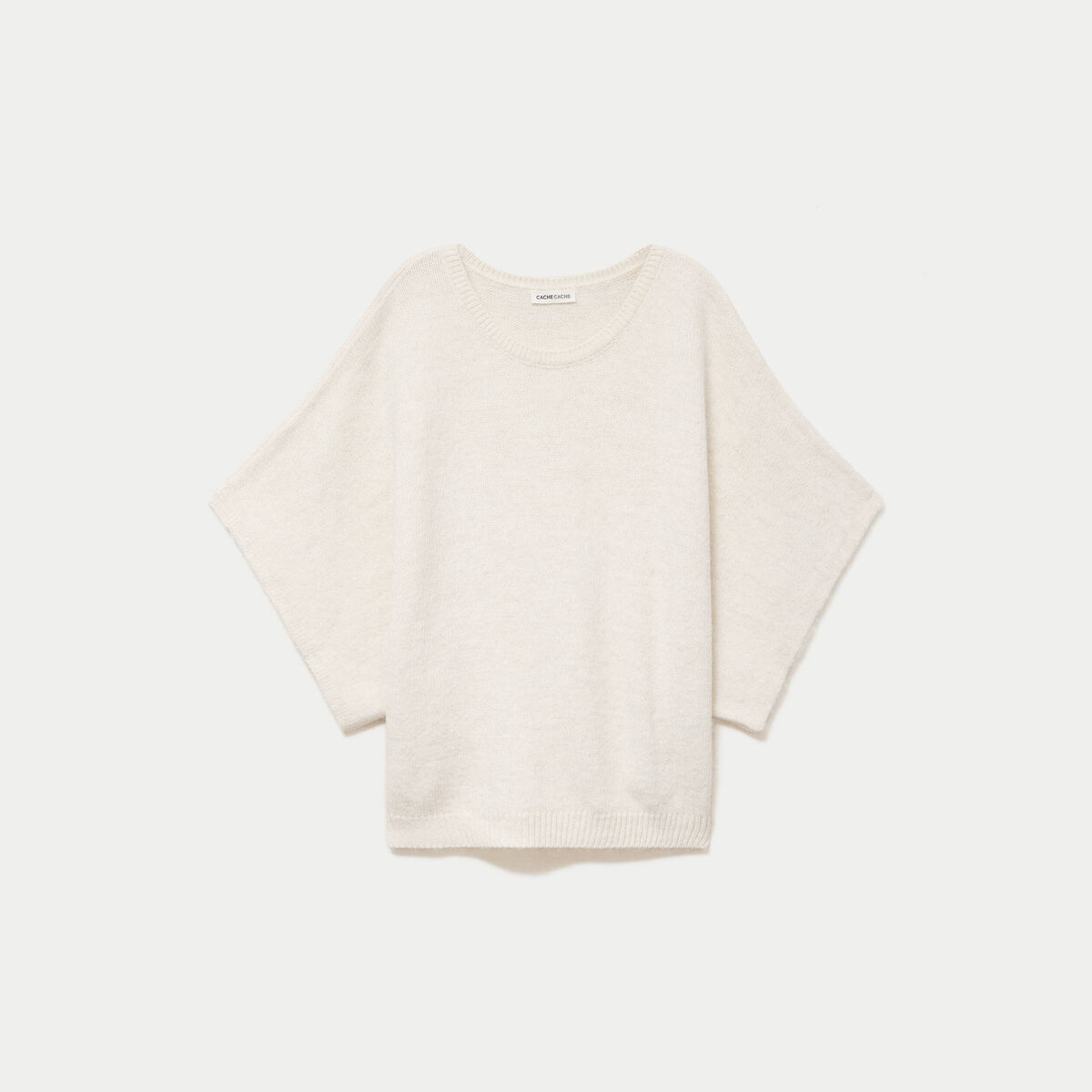 Pull oversize col rond manches courtes ecru femme