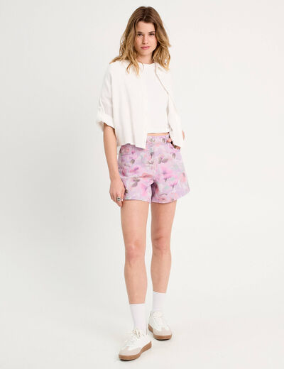 Short large en jean rose femme