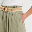 Pantalon large ceinturé contenant du lin vert kaki femme