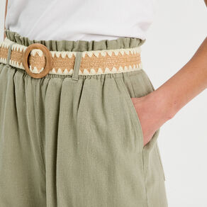 Pantalon large ceinturé contenant du lin vert kaki femme