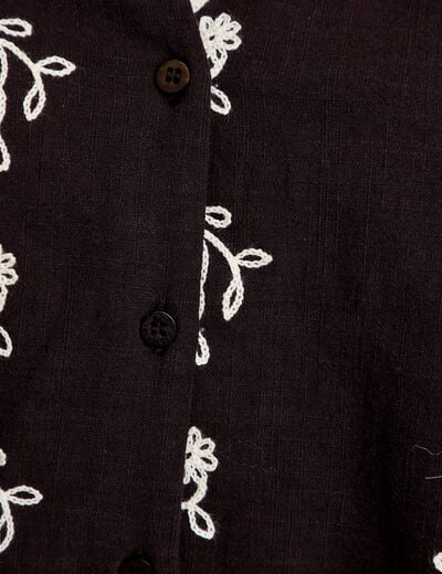 Blouse droite col am&eacute;ricain broderie noir femme