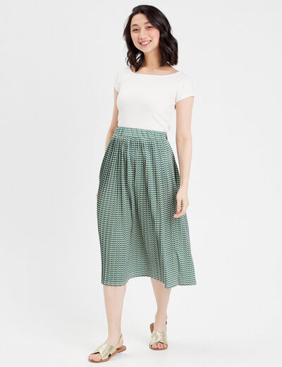 Jupe midi évasée plissée blanc femme