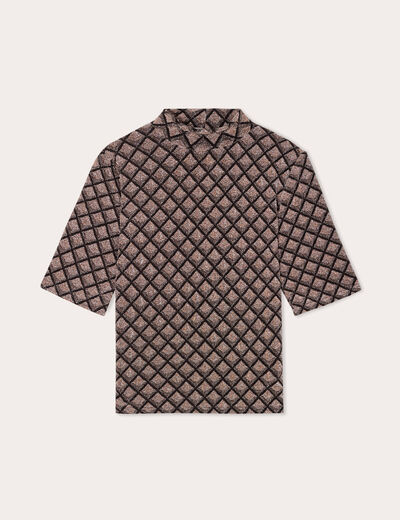 T-shirt col montant beige femme
