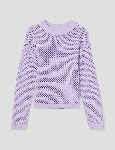 Pull ajouré col rond parme femme