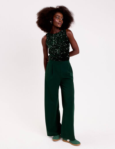 Combinaison effet 2-en-1 &agrave; sequins vert fonc&eacute; femme