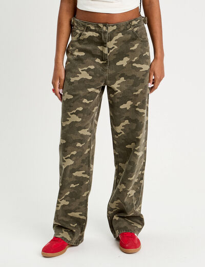 Pantalon large boucles taille vert kaki femme