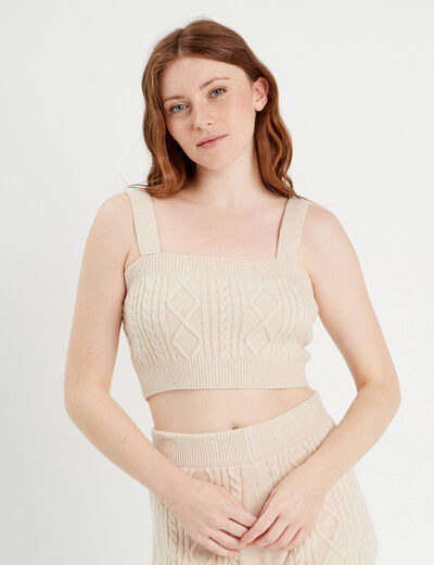 Bustier tricot torsades beige femme
