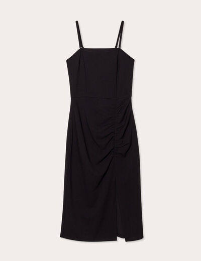 Robe longue ajustée fronces noir femme